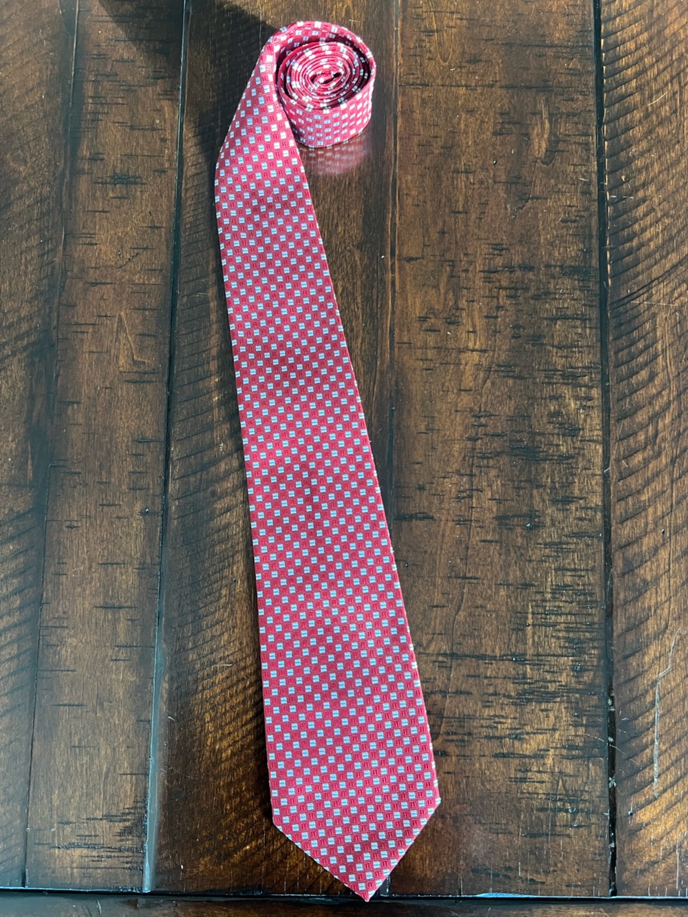 Fratello Red Geometric Silk Tie Made in Korea Vintage Mens Necktie